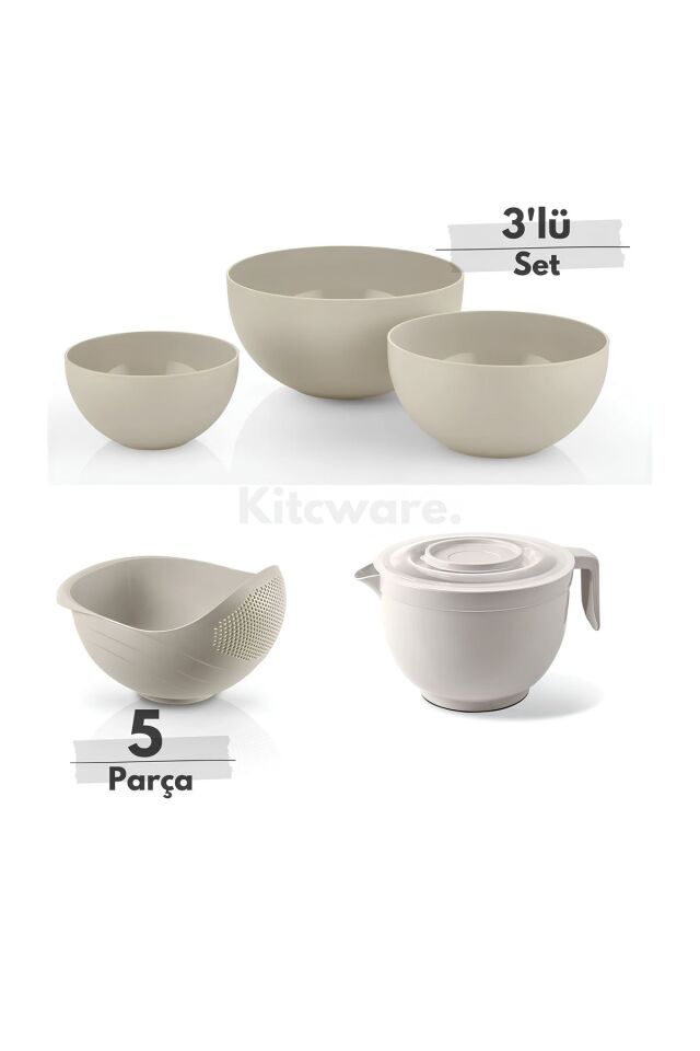 Kapaklı Mikser Kase, Süzgeç, Pirinç Süzgeci, Kase Seti, Büyük Boy Kase, 3'lü Set