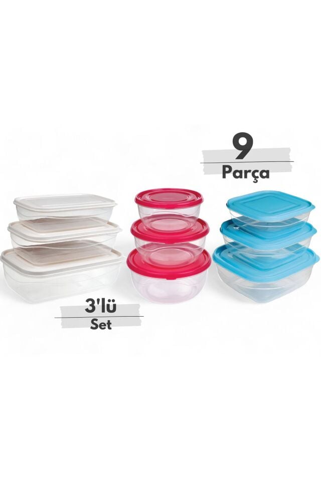 Saklama Kabı, Erzak Saklama Kabı, Yumuşak Kapaklı Saklama Kabı, 3'lü Set - 9 Parça