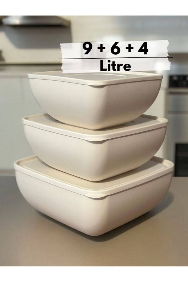 Saklama Kabı, Un Saklama Kabı, Hamur Leğeni, Büyük Boy Saklama Kabı, Kare Kase Seti, 3'lü Set