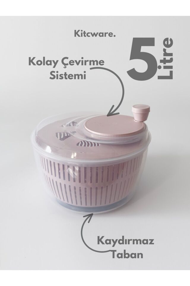 Salata Kurutucu, Salata ve Sebze Kurutucu, Pratik Hızlı Kurutucu, Büyük Boy - 5 Litre