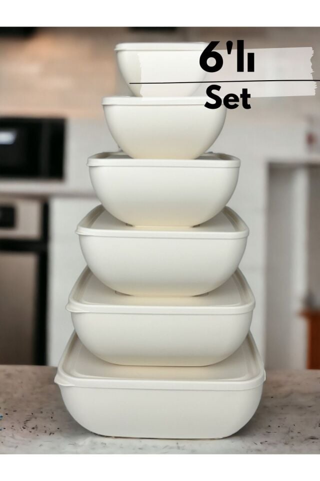 Saklama Kabı, Erzak Saklama Kabı, Büyük Boy Saklama Kabı, Kare Saklama Kabı, 6'lı Set